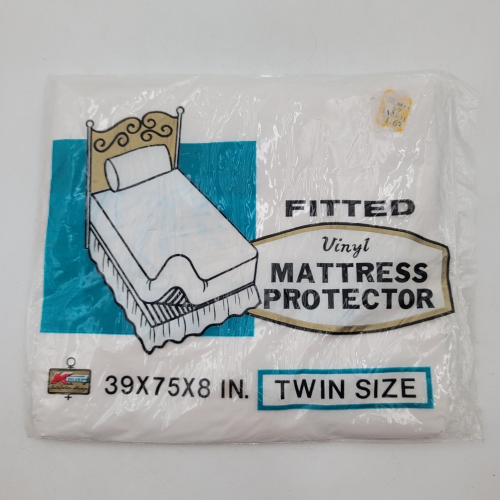 Vintage Kmart Twin Size Fitted Vinyl Mattress Protector Waterproof White New